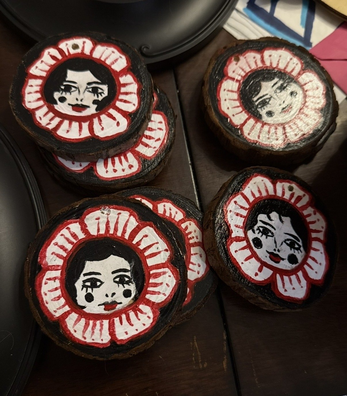 folk ornaments, acrylic on wood, 2025
