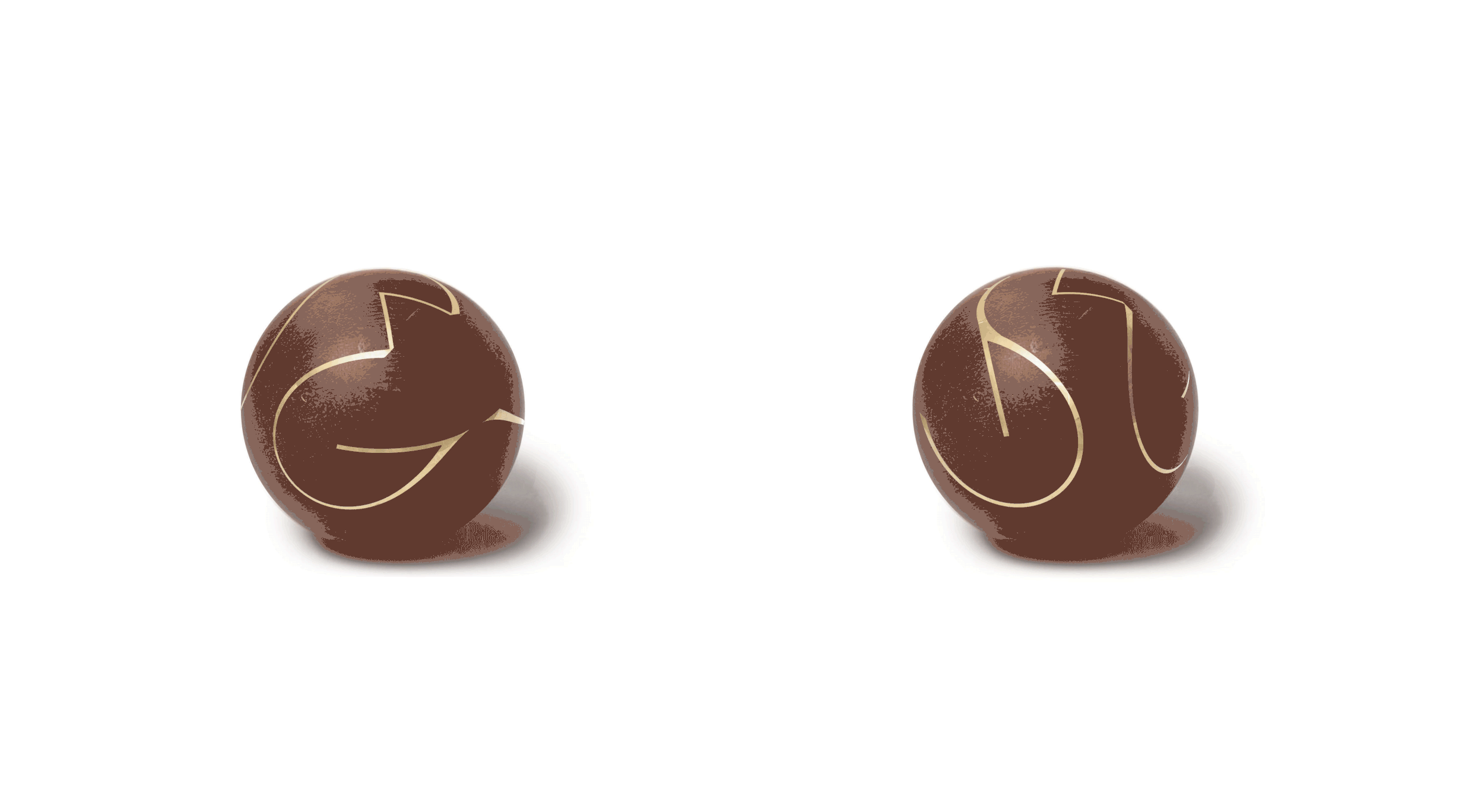 Mahogany wood ball gif with gold calligraphy inscribed. Gif shifts between rendering and line drawing.