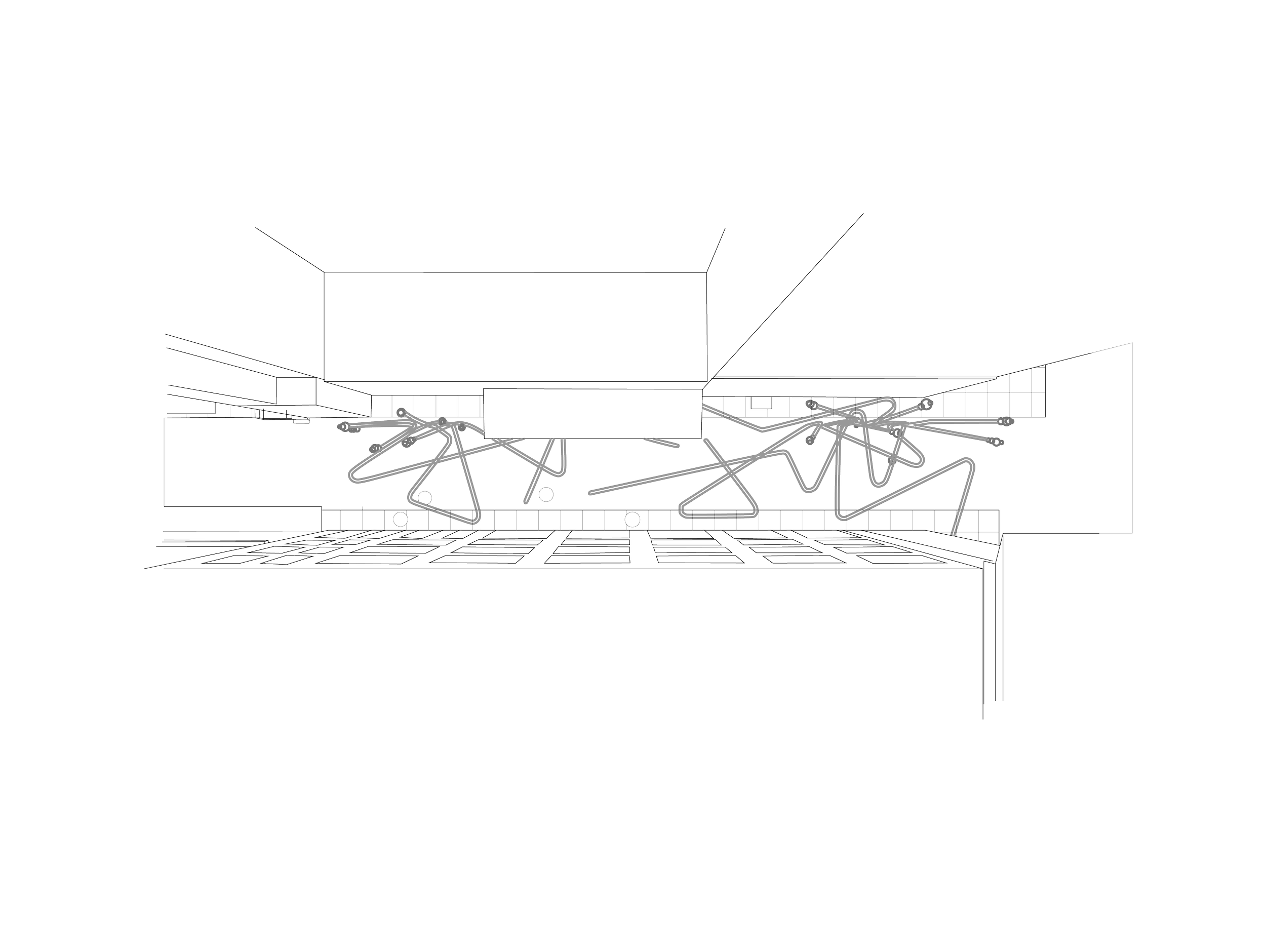 Architectural blueprint drawing of a modern building with intricate structural details.