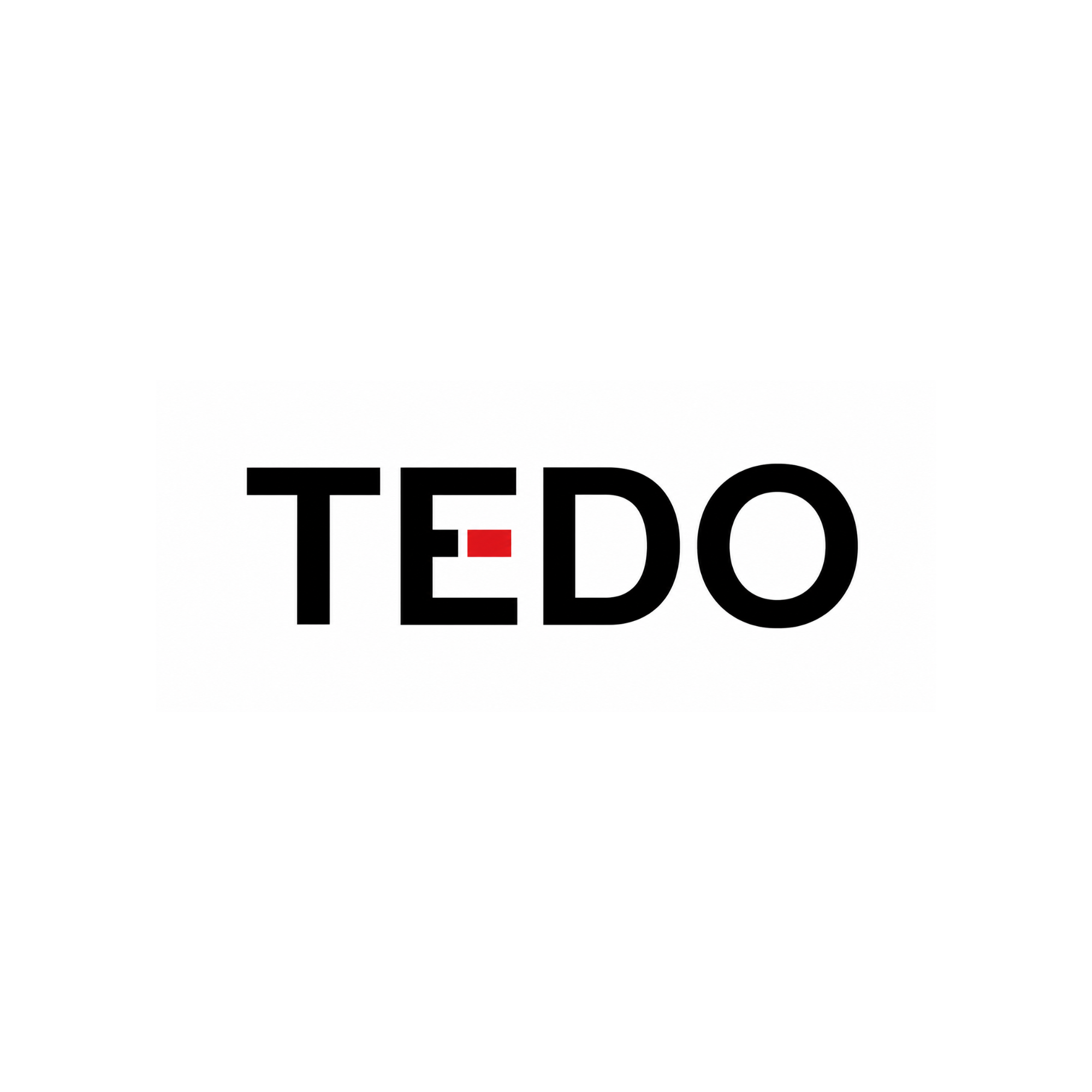 A part of a logo with the text 'TED' in large black letters, with a small red rectangle beneath the letter 'E'.