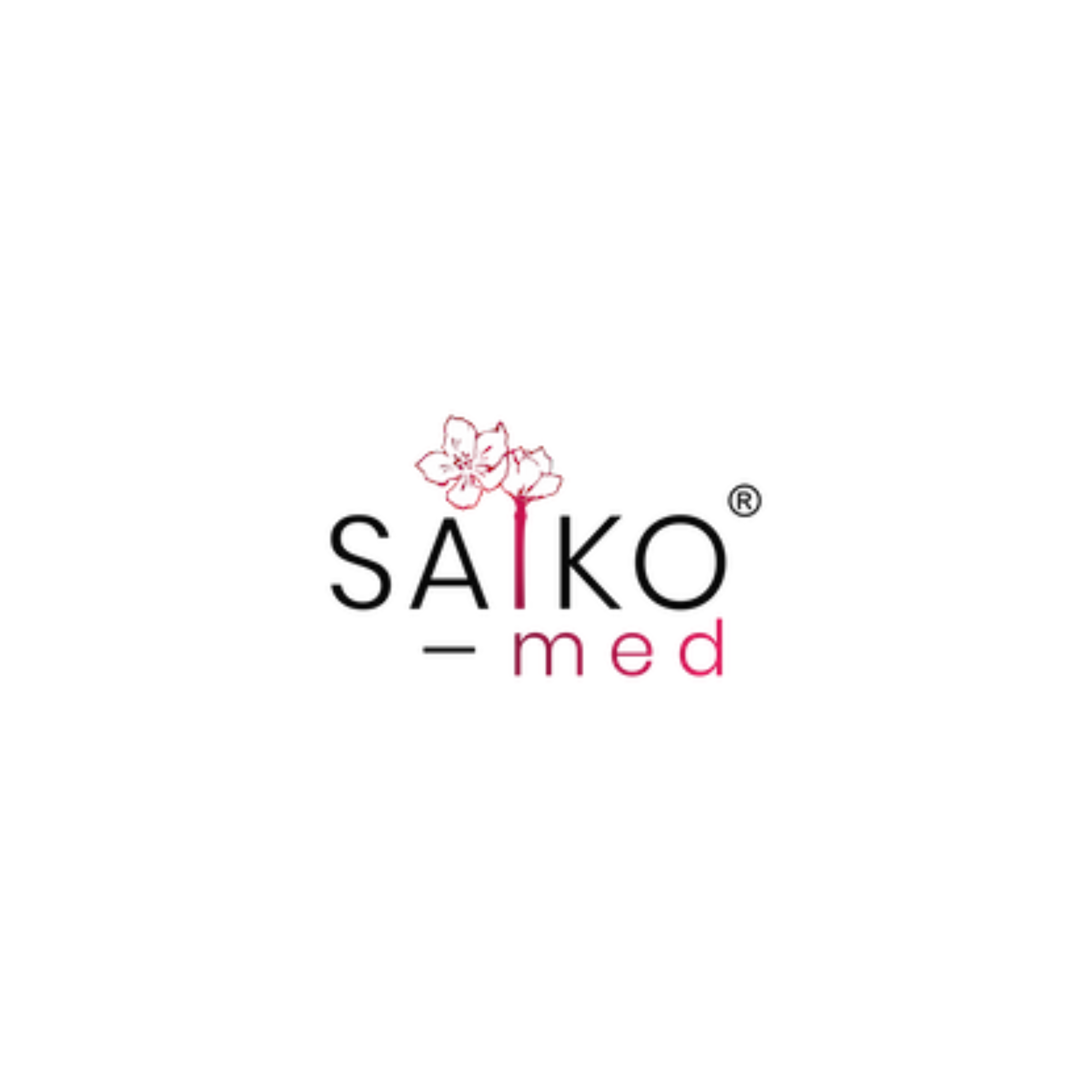 Close-up of a logo with the word "SAIKO" and a pink cherry blossom flower above it.