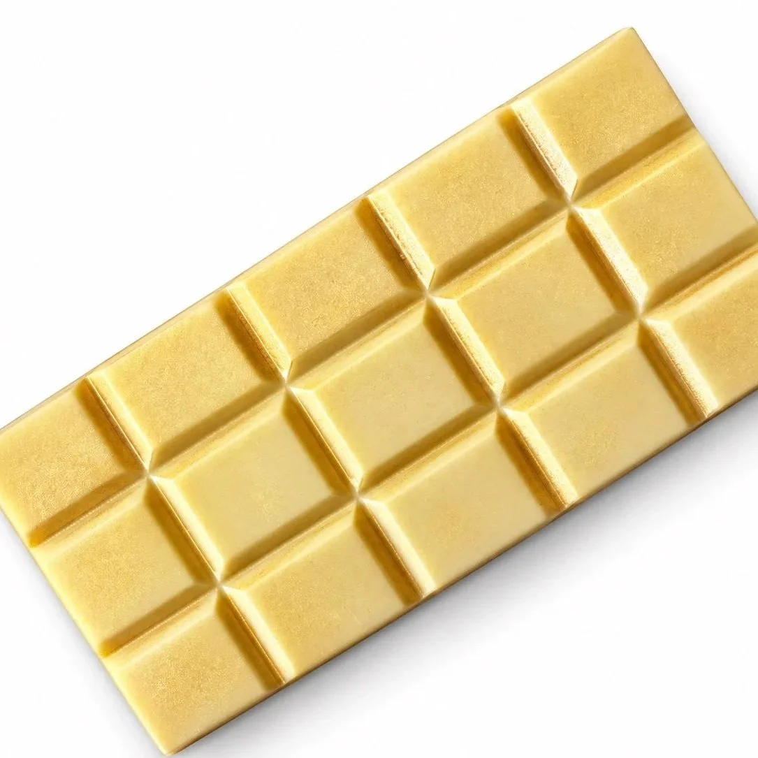 White chocolate rectangular bar dusted with gold lustre.