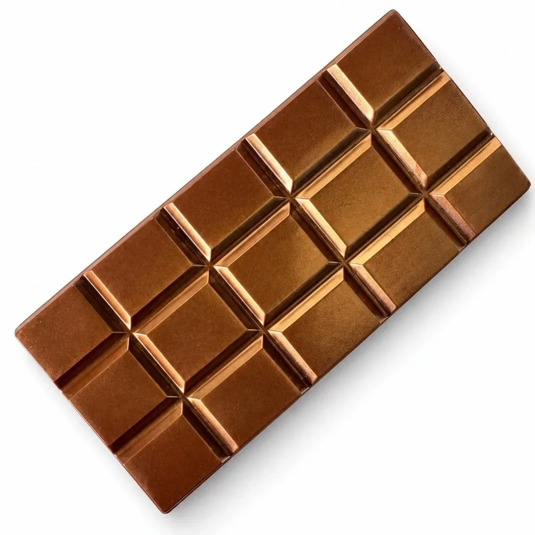 milk chocolate rectangular bar finished with bronze lustre dust.