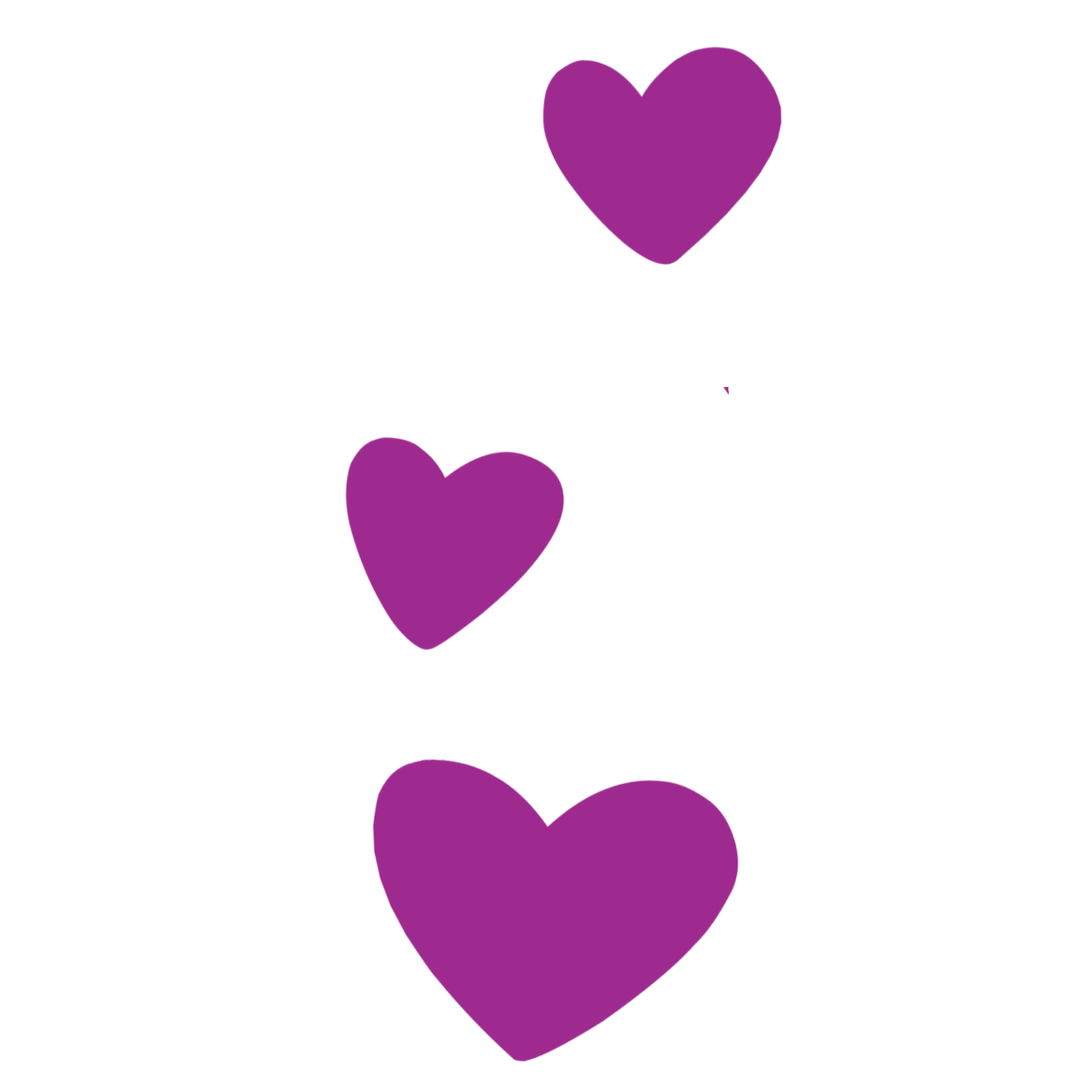 Series of vertically aligned purple hearts on a black background.