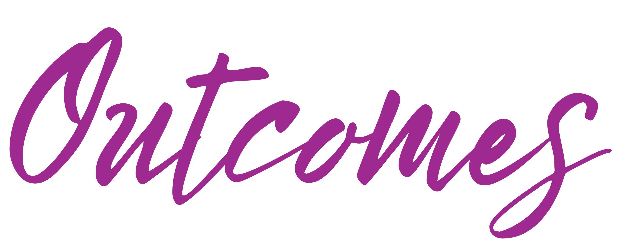 The word 'Outcomes' written in purple cursive text on a black background.
