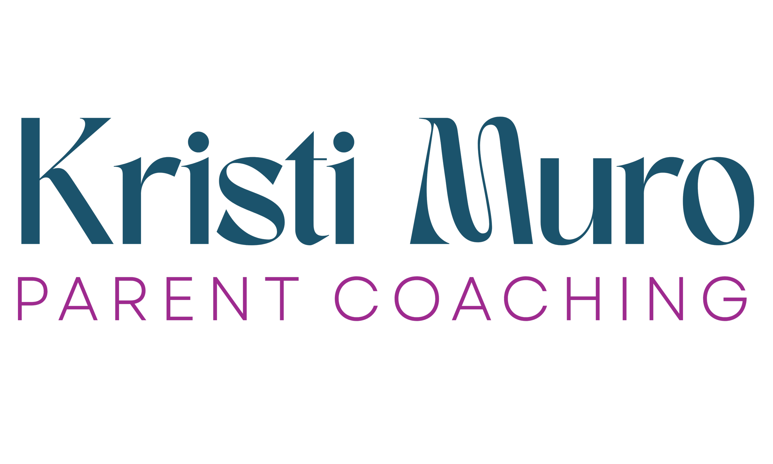 Logo for Krisiti Mauro, a parent coaching service, with the text in large blue and purple letters on a black background.