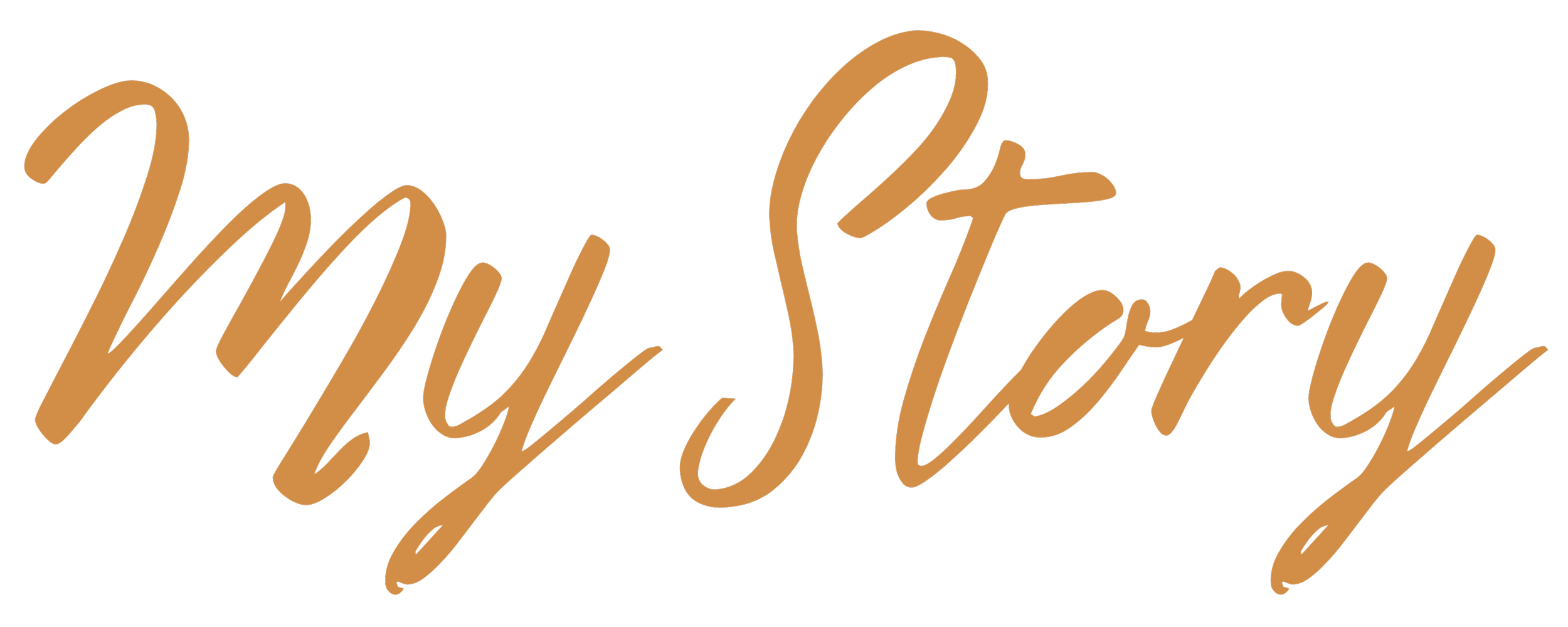 Stylized text reading 'My Story' in cursive brown font on black background.