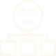 Simple black and white icon of a smiling person connected to three boxes or nodes.