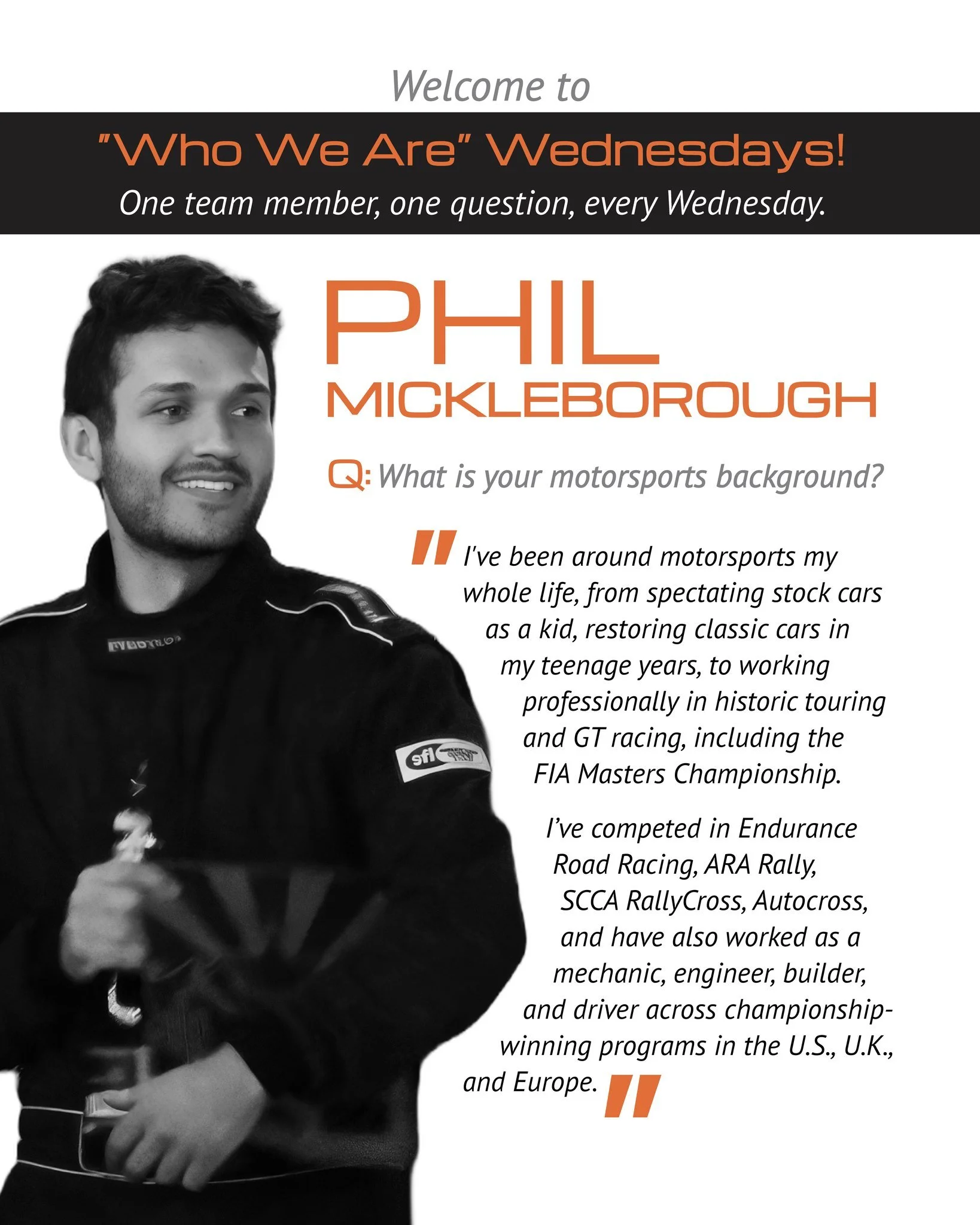 In this series, we ask 10 questions to the Team, and share their answers. First up is @philipmickleborough! 
Join us every week to learn more about our Co-Founders.
#stagezerogarage #rallylife  #rallycross #autocross #gtracing #fiamasters