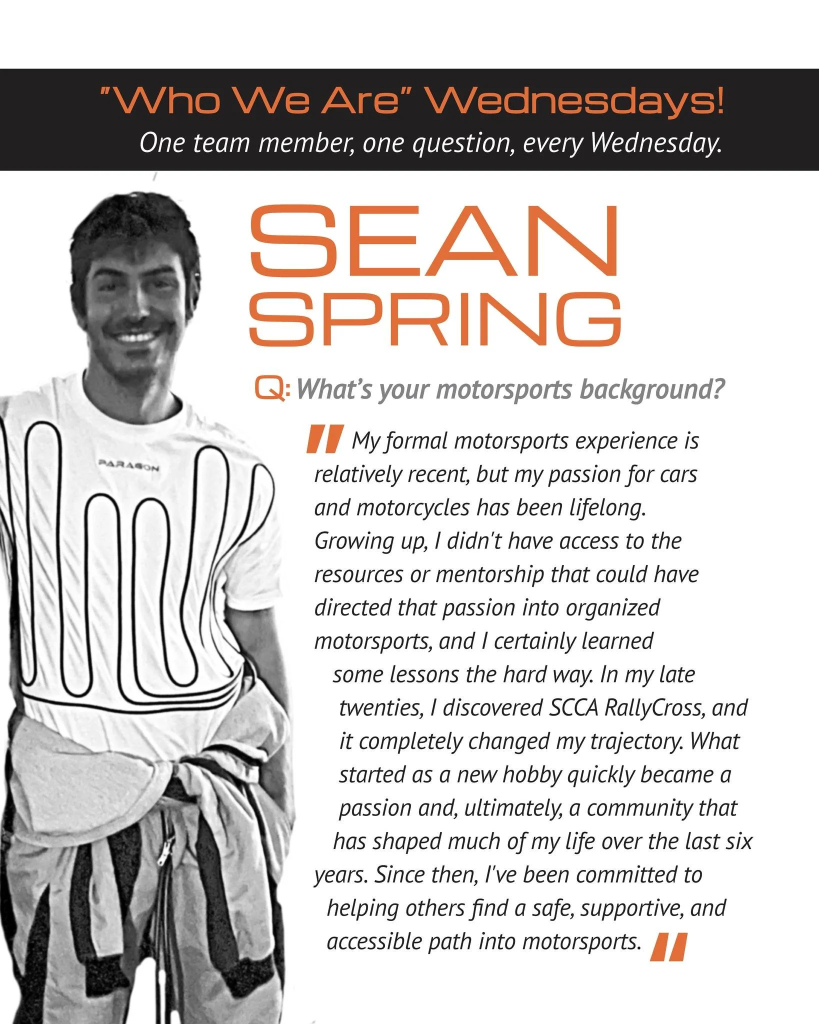 This week on "Who We Are Wednesday", we ask Sean Spring our first question: "What's your motorsports background? Stay tuned next week when Justin answers this same question. #stagezerogarage  #arizonarally #motorsports #GrassrootsMotor