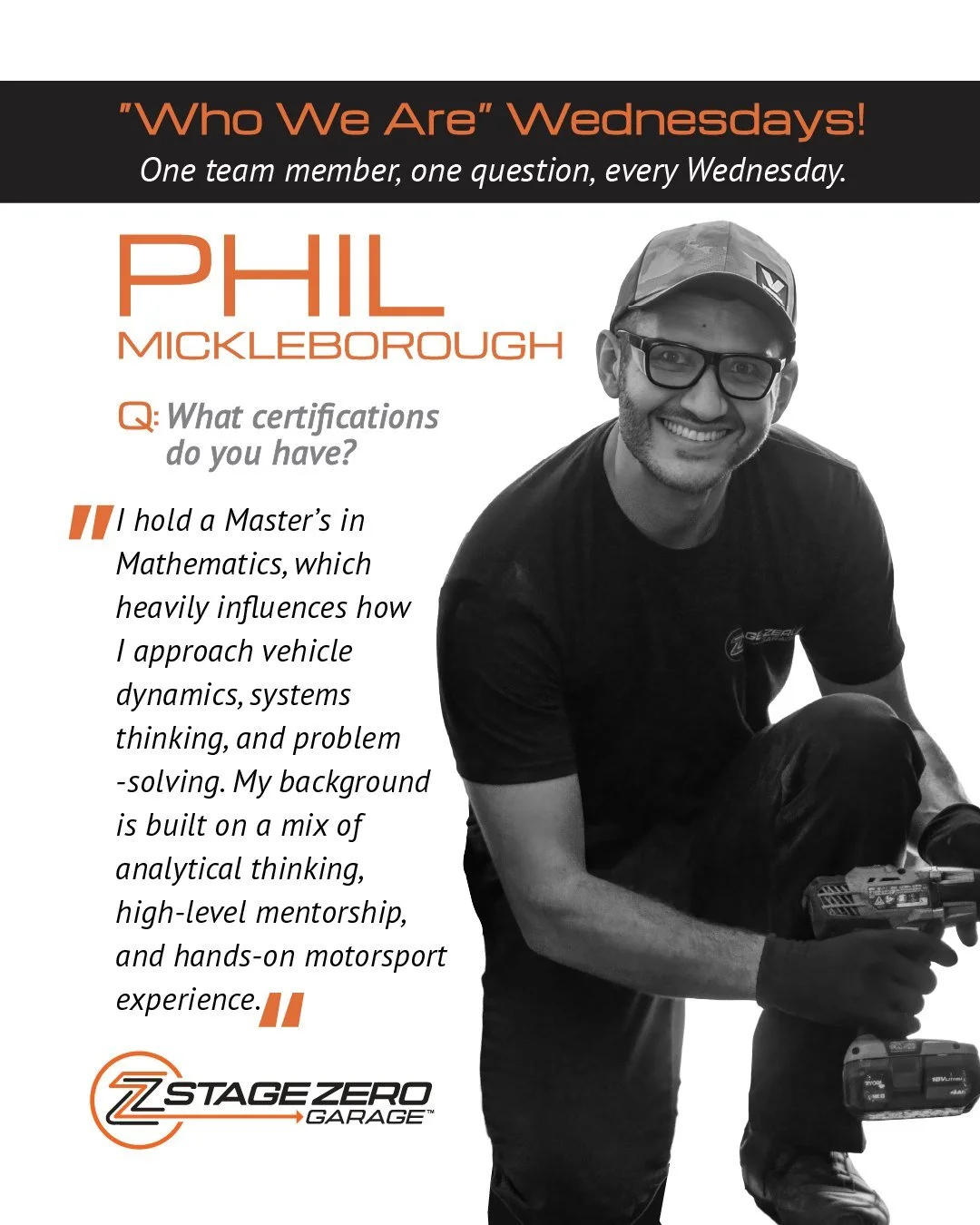 In this series, we ask the team 10 questions and share their answers. Here is @philipmickleborough's answer to question #3! Join us every week to learn more about our Co-Founders.
#stagezerogarage #rallylife #rallycross #autocross #gtracing #fiamaste
