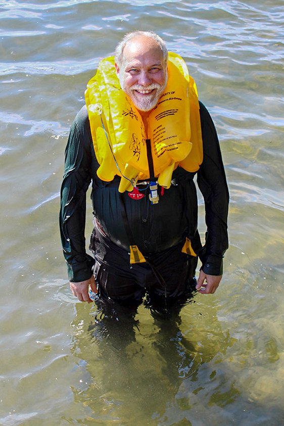 Our same founder so many years later continuing decades of hands-on research in a leaking life vest