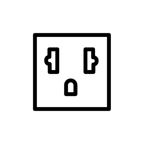 Line drawing of a standard electrical outlet with two sockets and a ground hole.