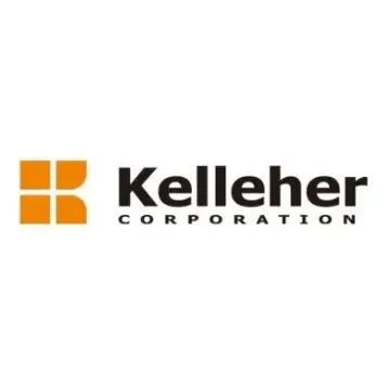 Kelleher Corporation logo with an orange square comprised of four smaller squares and black text.