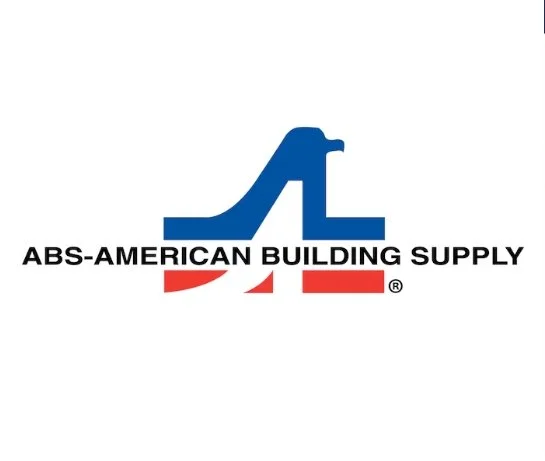 Logo for ABS American Building Supply with stylized blue letter A and black and red text