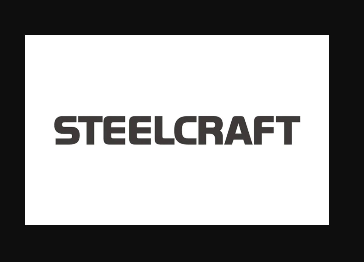 The logo of Steelcraft in black bold letters on a white background. The entire image is framed with a black border.