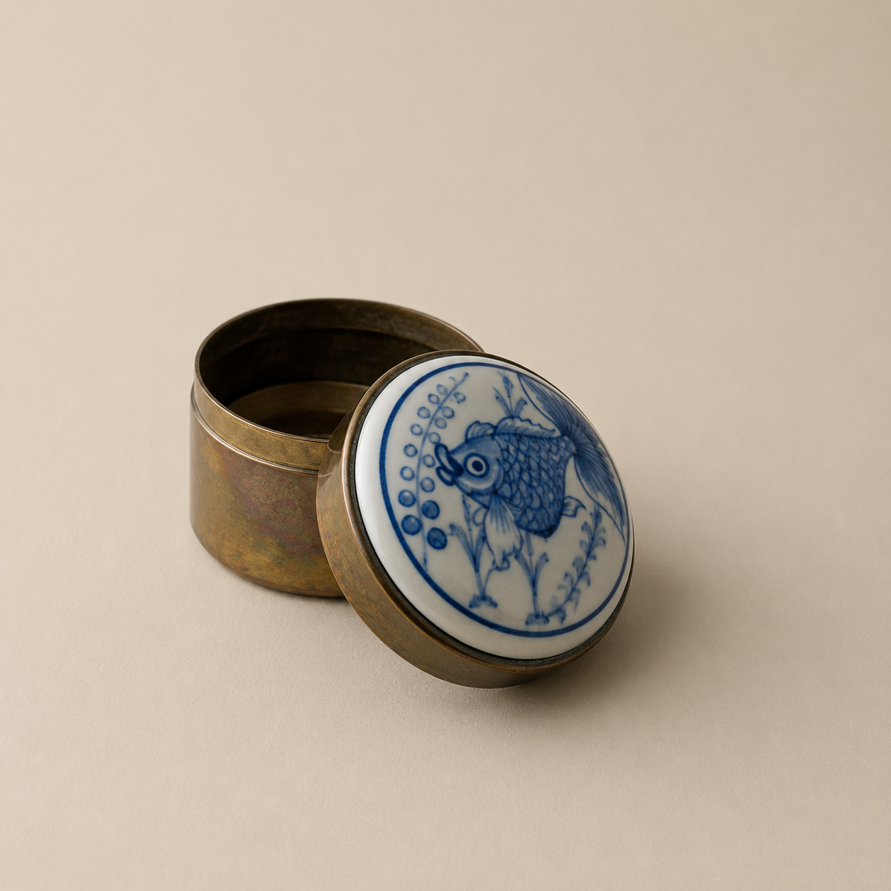 Vintage Brass Trinket Box with Fish