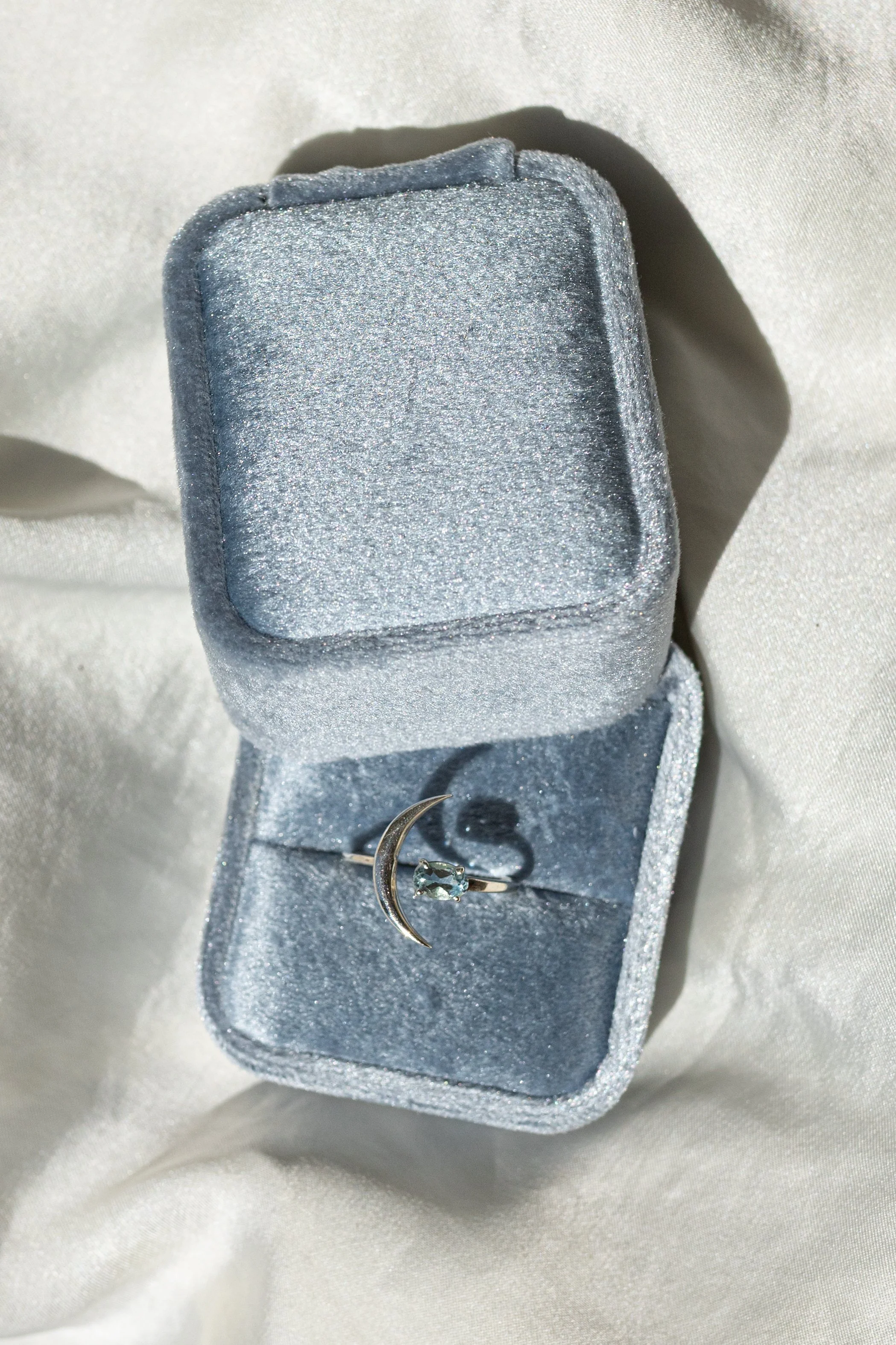 Sterling Silver Crescent Blue Topaz Ring