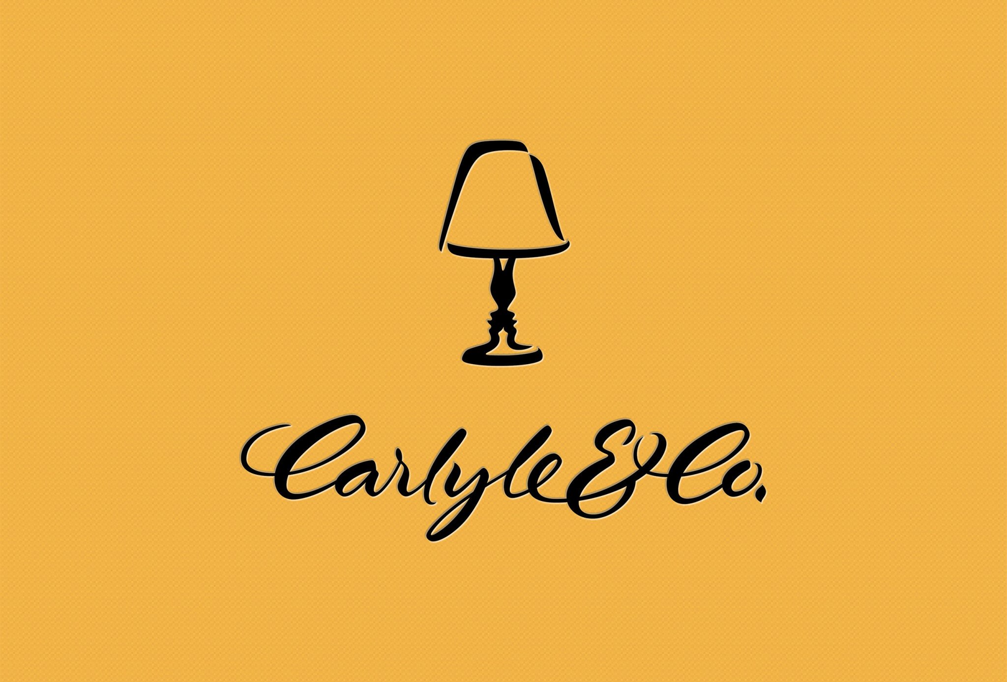 A logo with a black silhouette of a table lamp on a yellow background and the phrase 'Carlyse' written below in cursive black font.