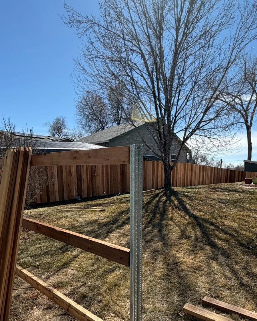 Galvanized steel fence post with cedar rails, Colorado Springs area
