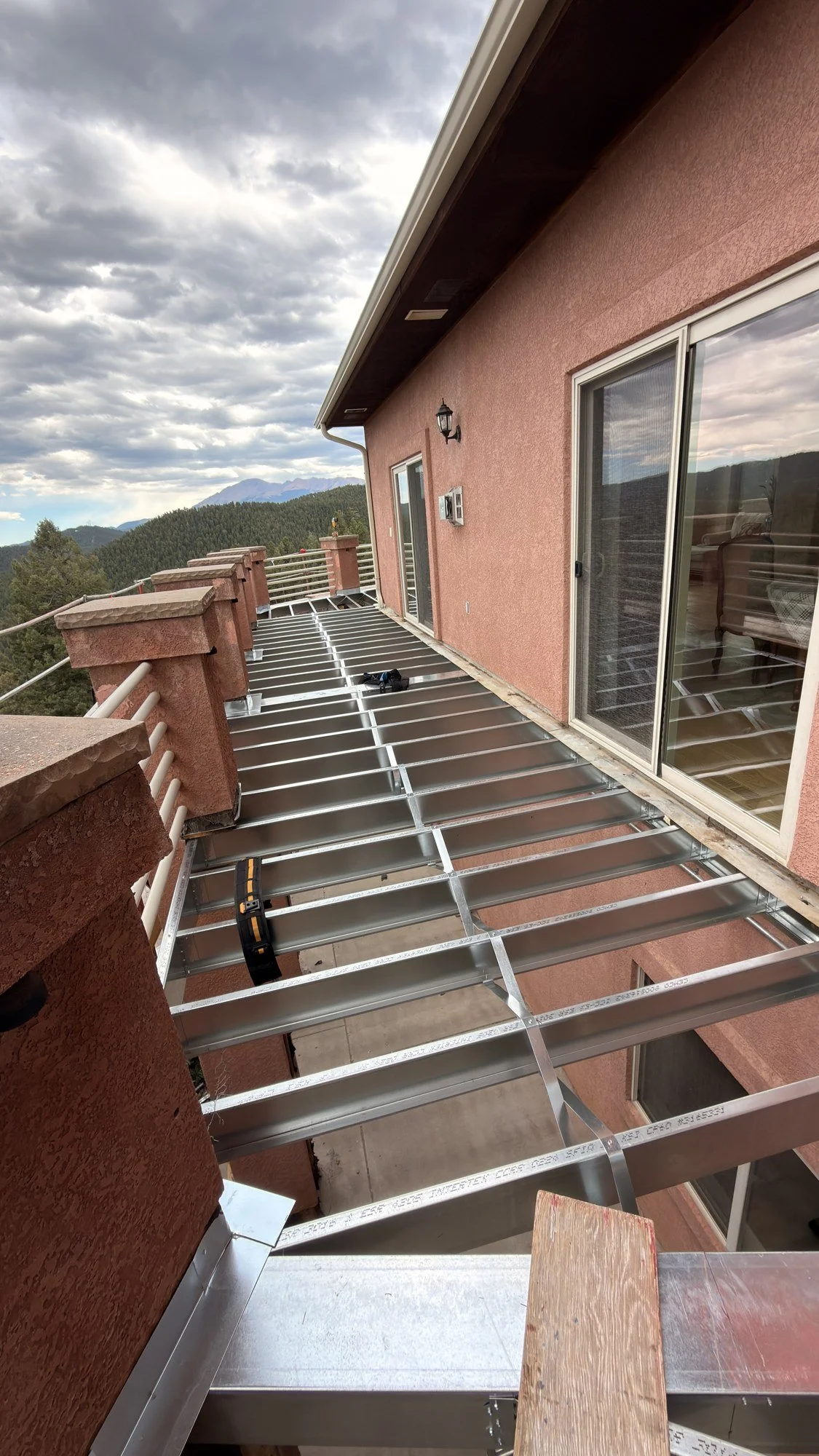 Galvanized steel deck frame with mountain view, Broadmoor area, Colorado Springs