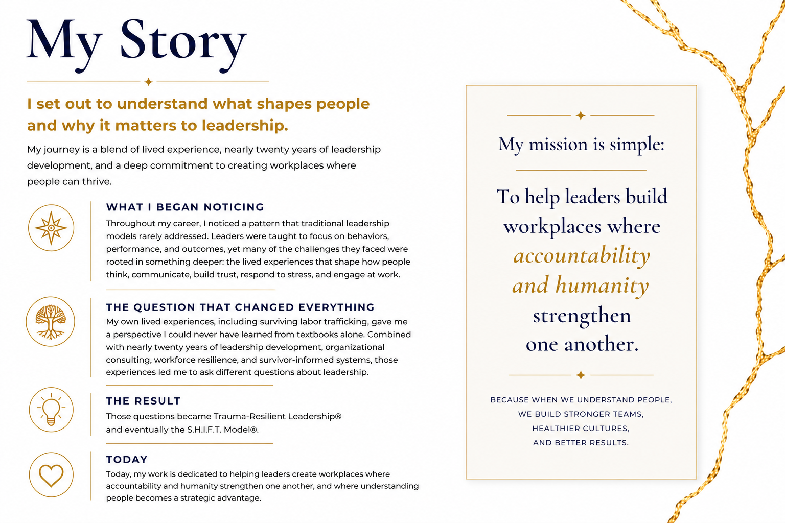 Patty Bennett’s leadership journey from lived experience and nearly two decades of leadership development to creating Trauma-Resilient Leadership® and the S.H.I.F.T. Model®.