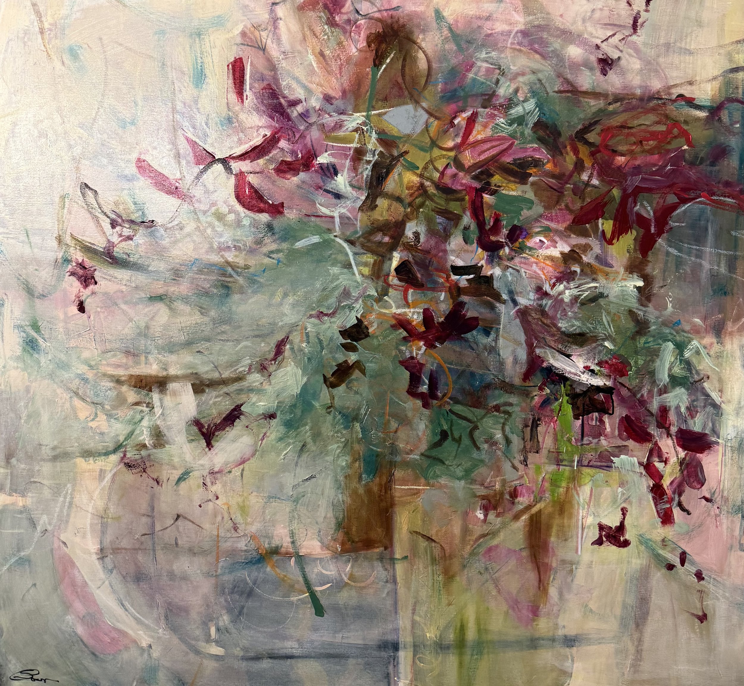 A Soft Drift of Petals , 58 x 53 in ,Acrylic on Canvas
