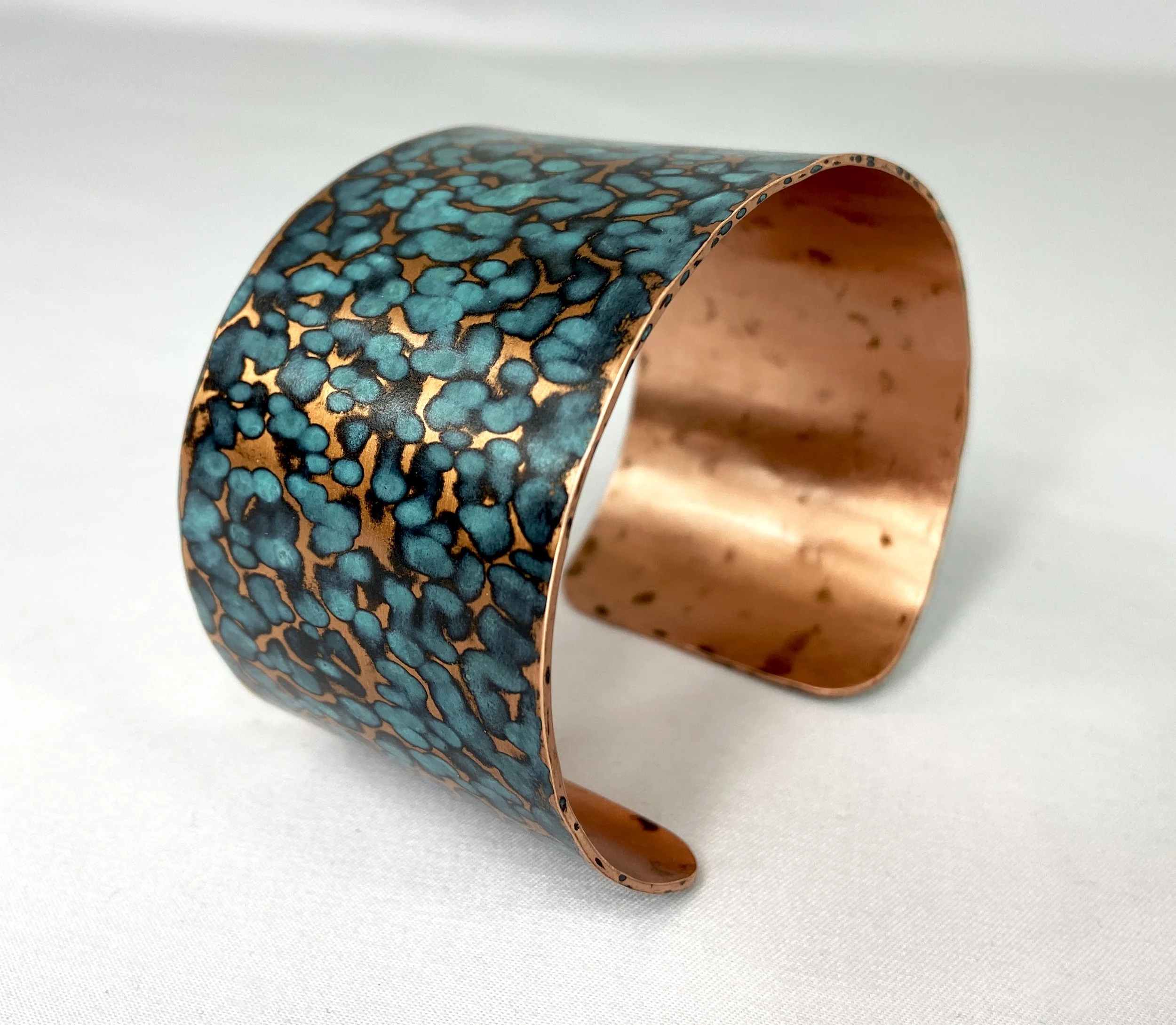 Hammered Copper Cuff with Cupric Blue Patina (1.75" wide)
