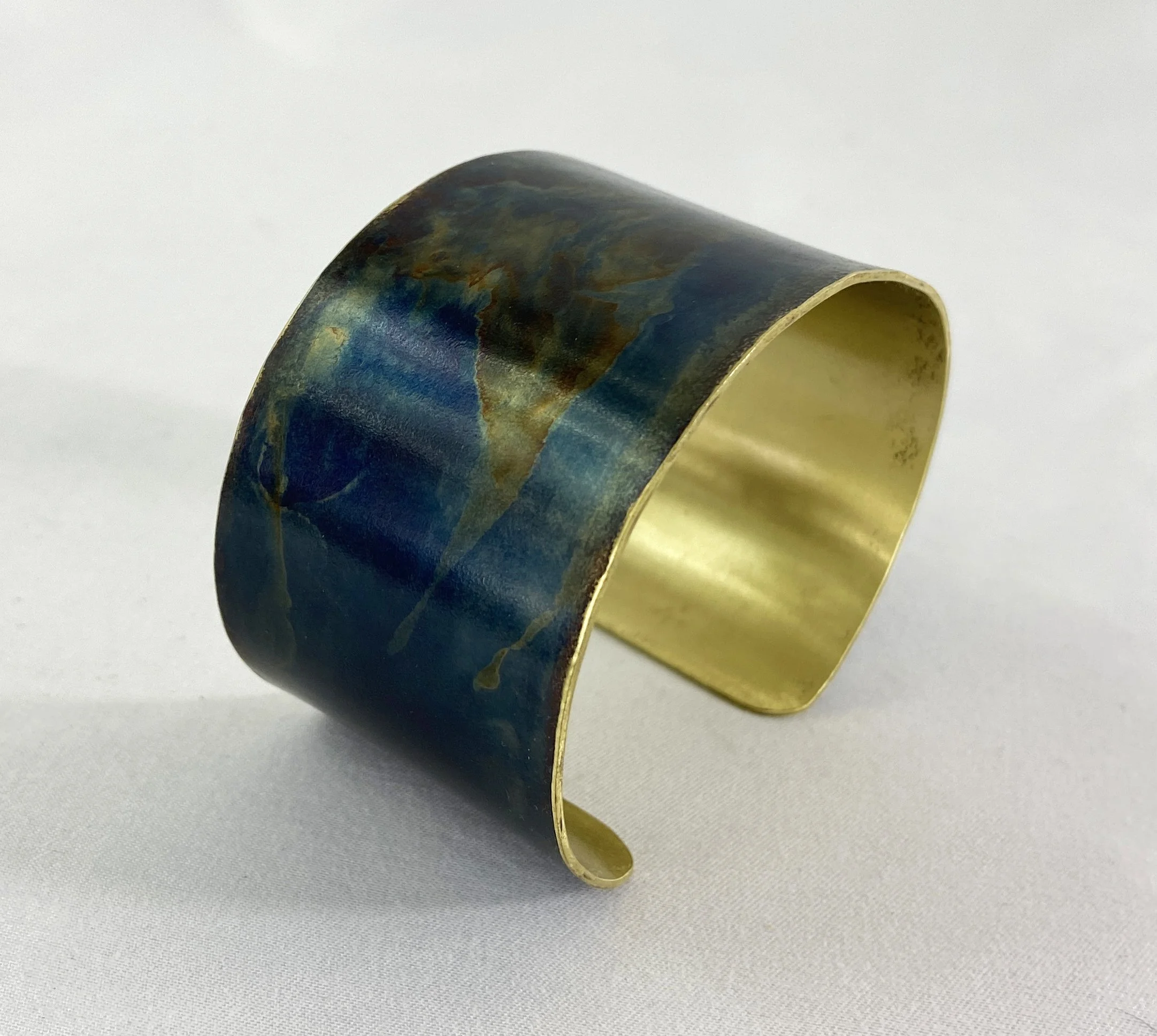 Torch Blue Brass Cuff Bracelet (1-3/4" wide)
