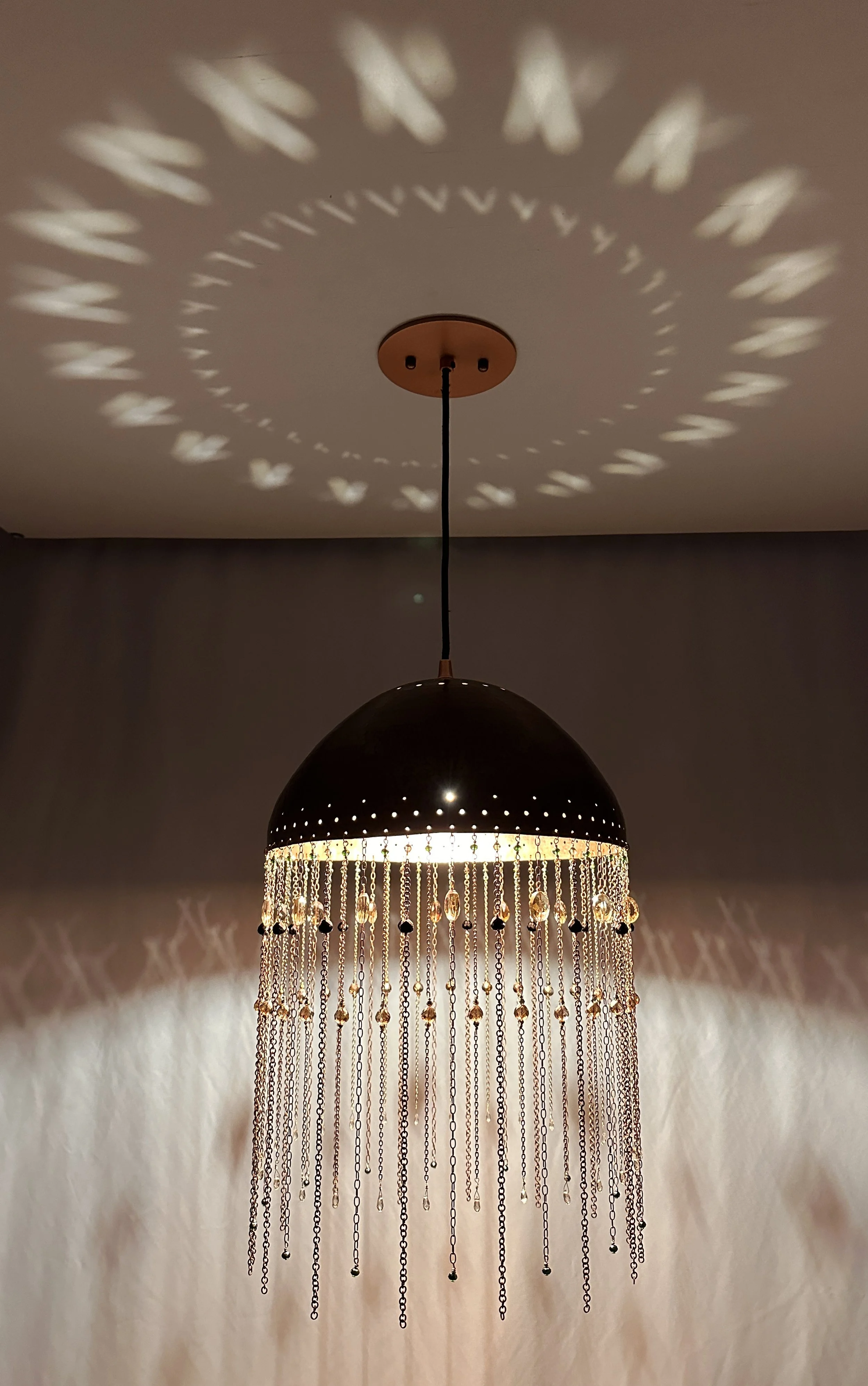 Pierced Crystal Pendant Lamp Chandelier- Black Crackle
