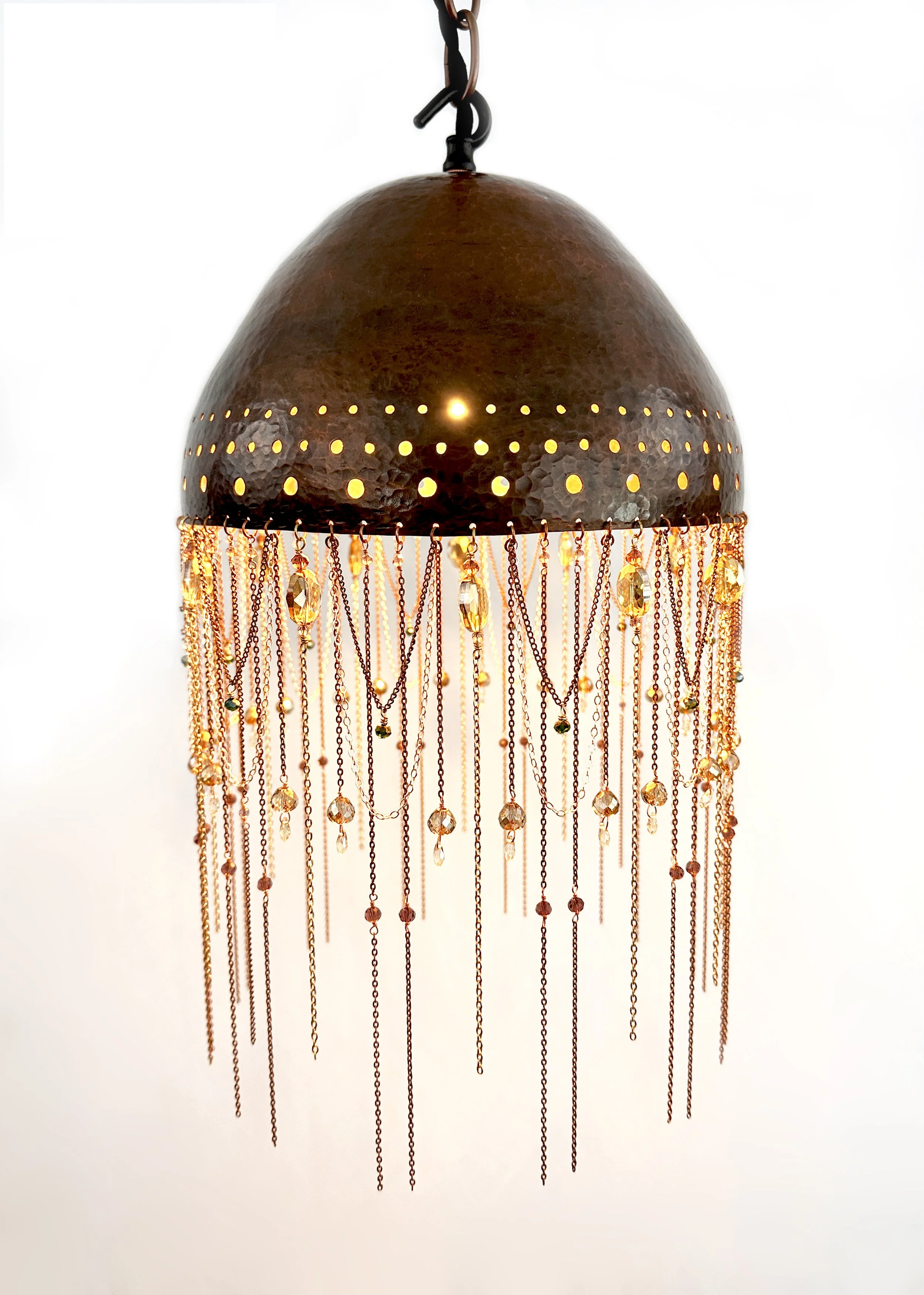 Pierced Crystal Pendant Lamp- Torch Rainbow Patina