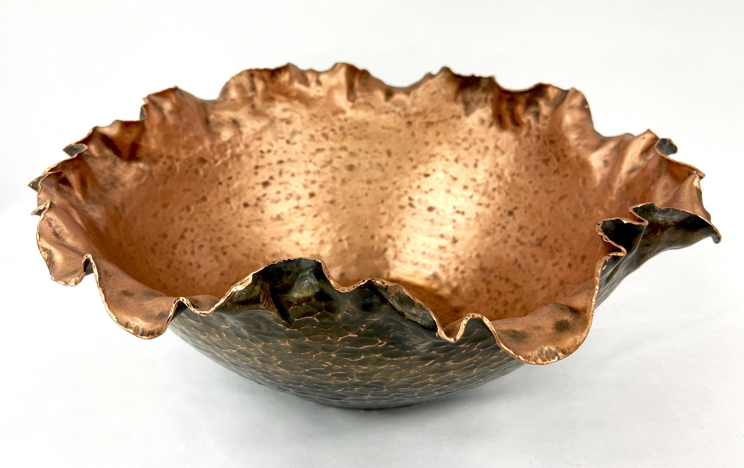 Hammered Copper Floral Serving Bowl (Medium/Brown Ombre)