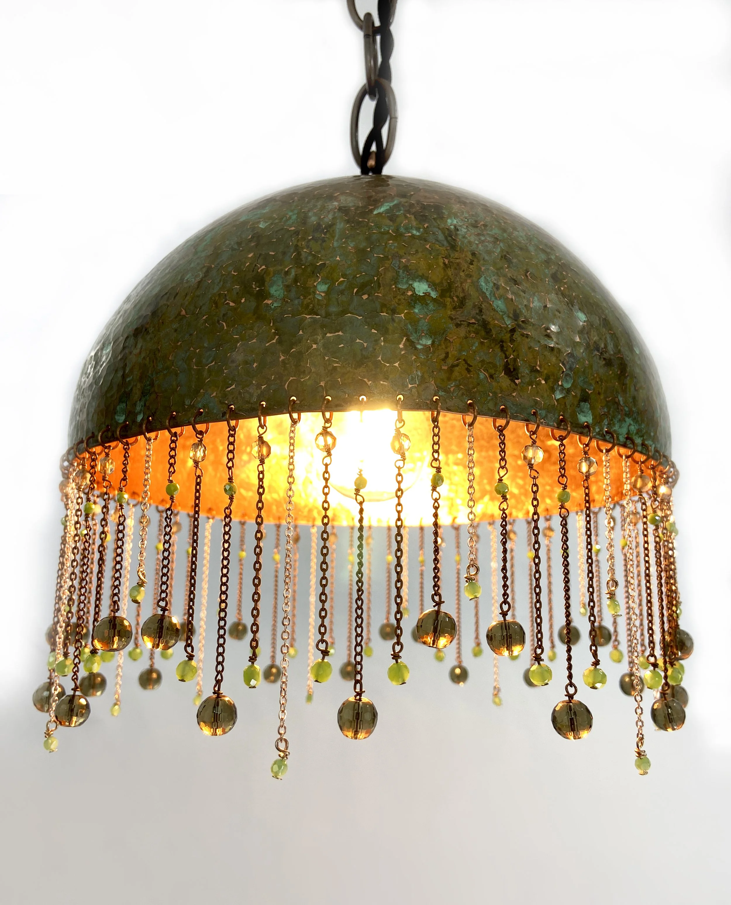 Brown/Green Pendant Lamp Chandelier with Smokey Quartz