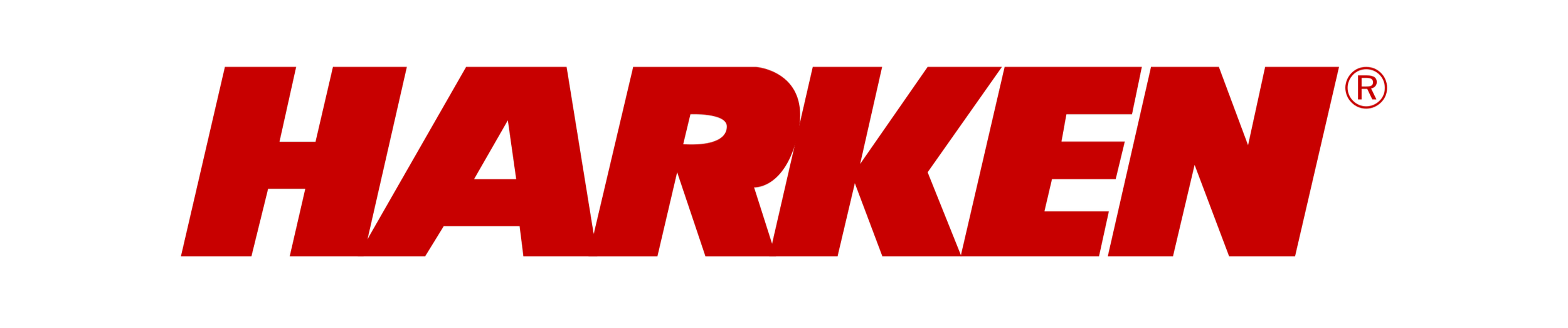 Harken logo in red text on black background.