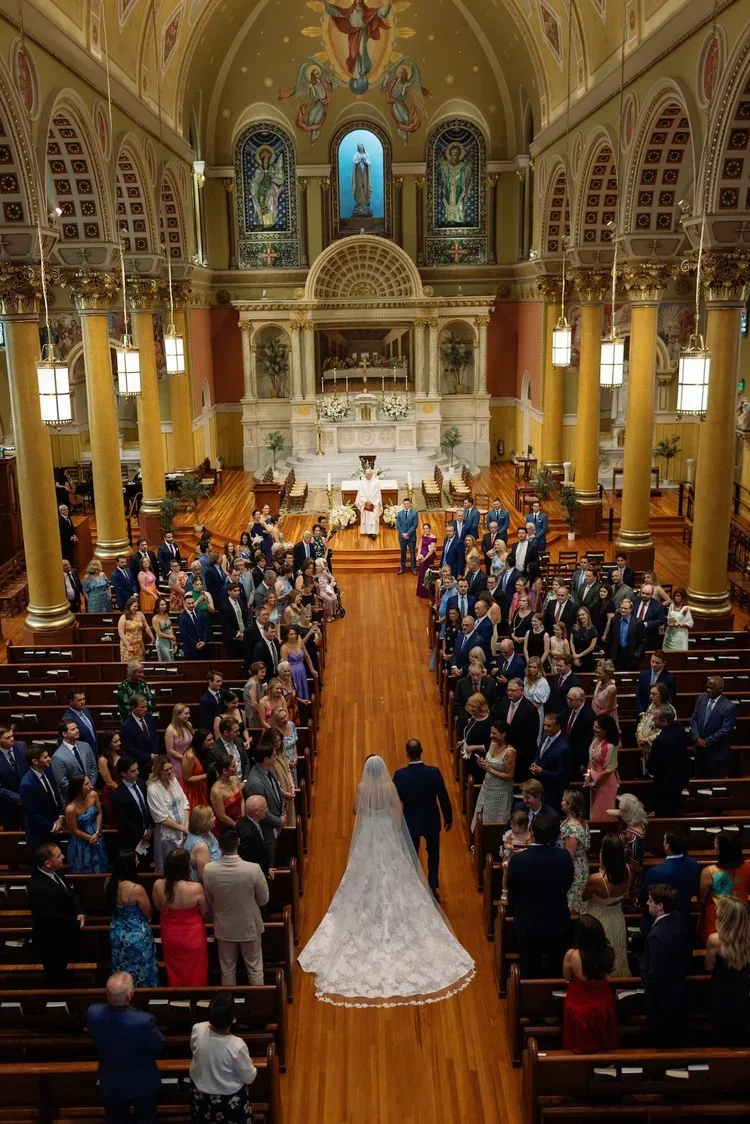 Bride Walking Down the Aisle at Her Luxury Destination Wedding in Boston Planned by Faith Ferguson Productions