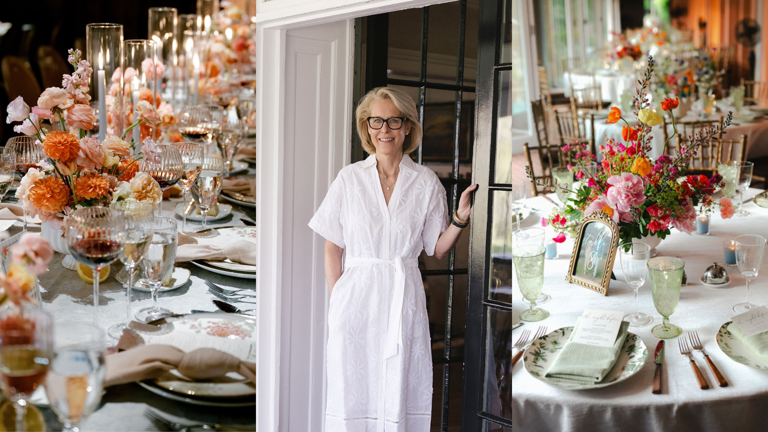 Faith Ferguson, Luxury Wedding Planner in the Middle of Two Tablescapes