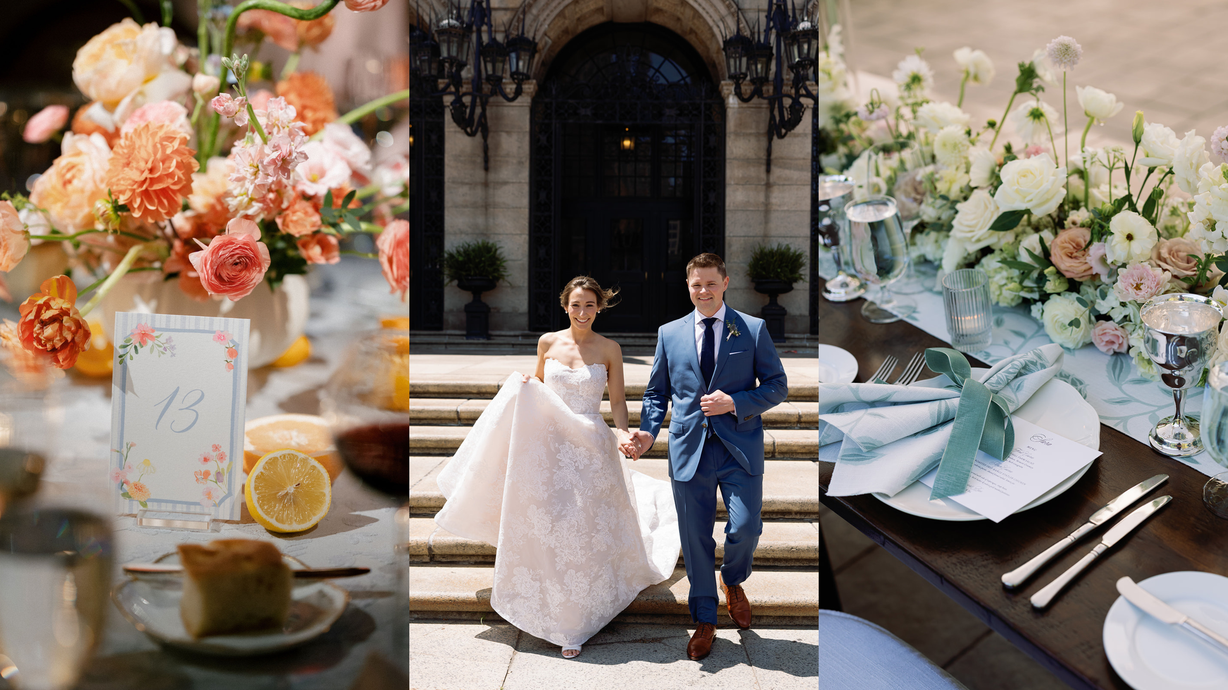 Colorful Wedding Centerpieces, Bride and Groom in Paris, White Centerpieces from Weddings Planned by Faith Ferguson Productions