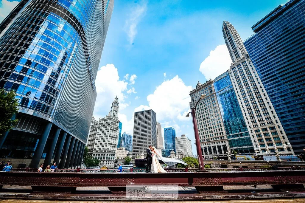 Bride and Groom with Chicago Skyline in Background