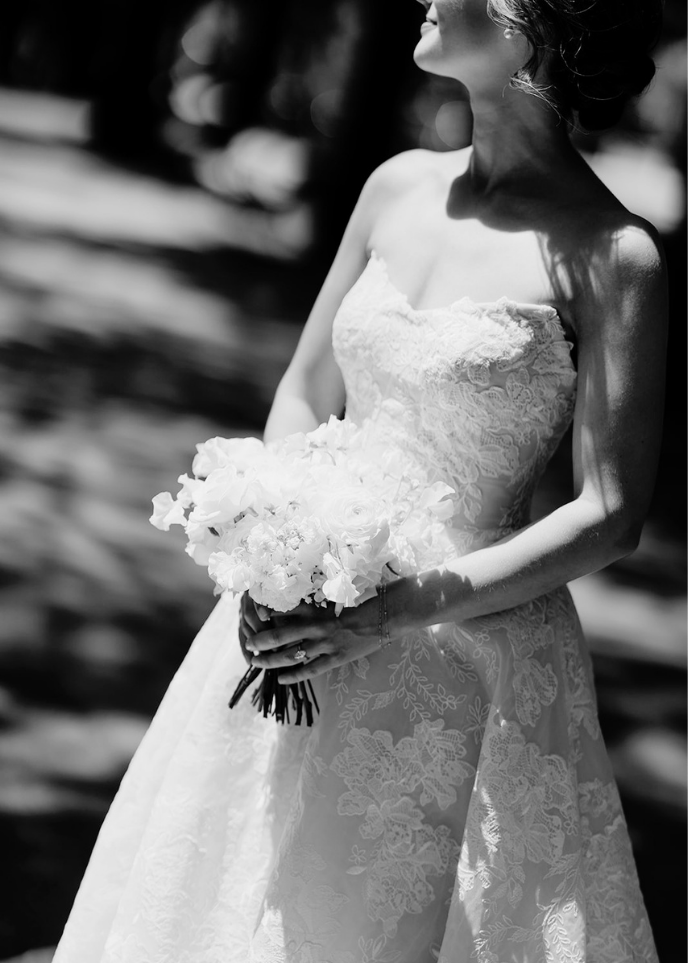 Black and White Photograph of Bride Holding Bouquet