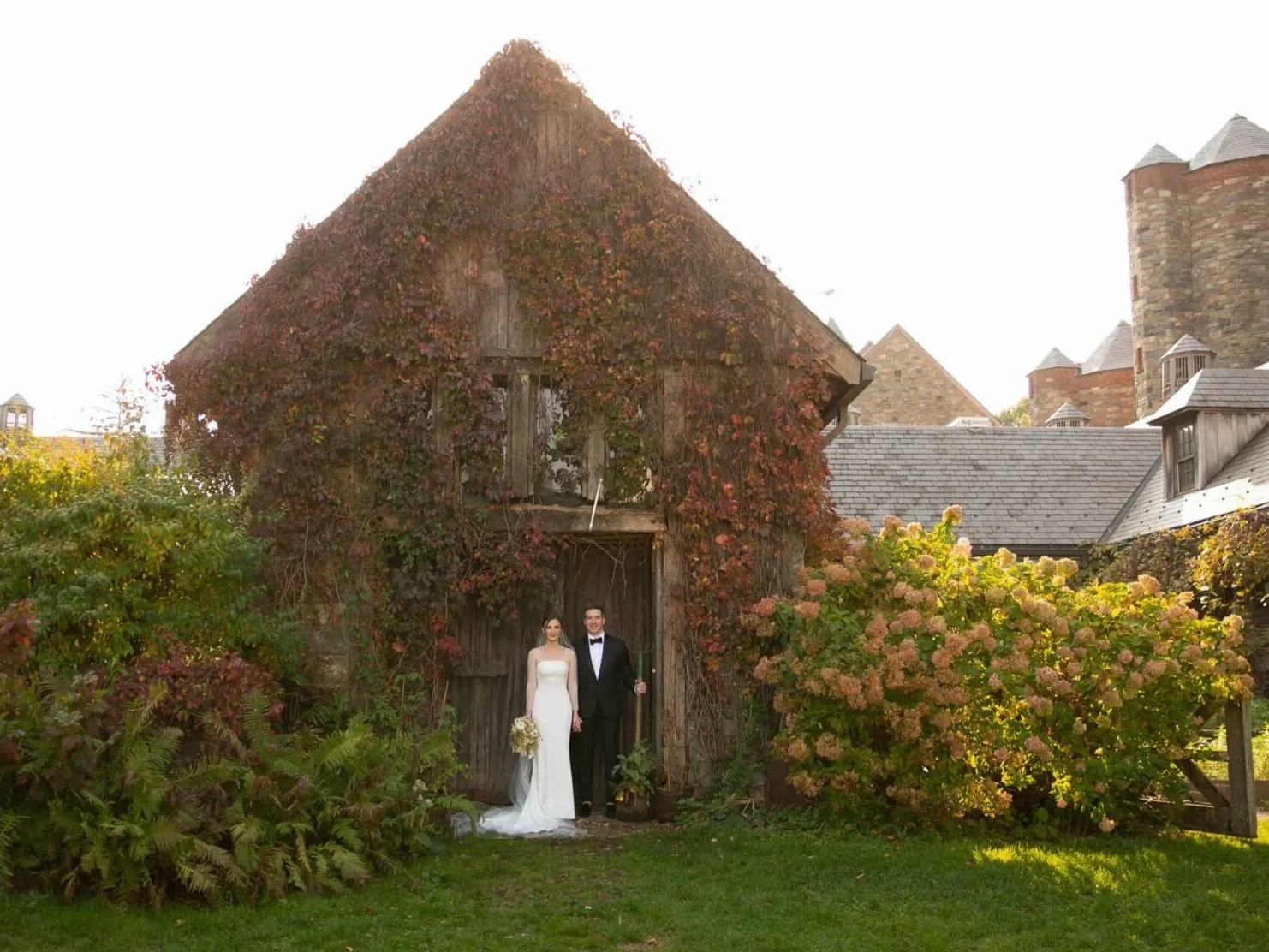 Couple Outside Blue Hill at Stone Barns at a Luxury Wedding Planned by Faith Ferguson Productions
