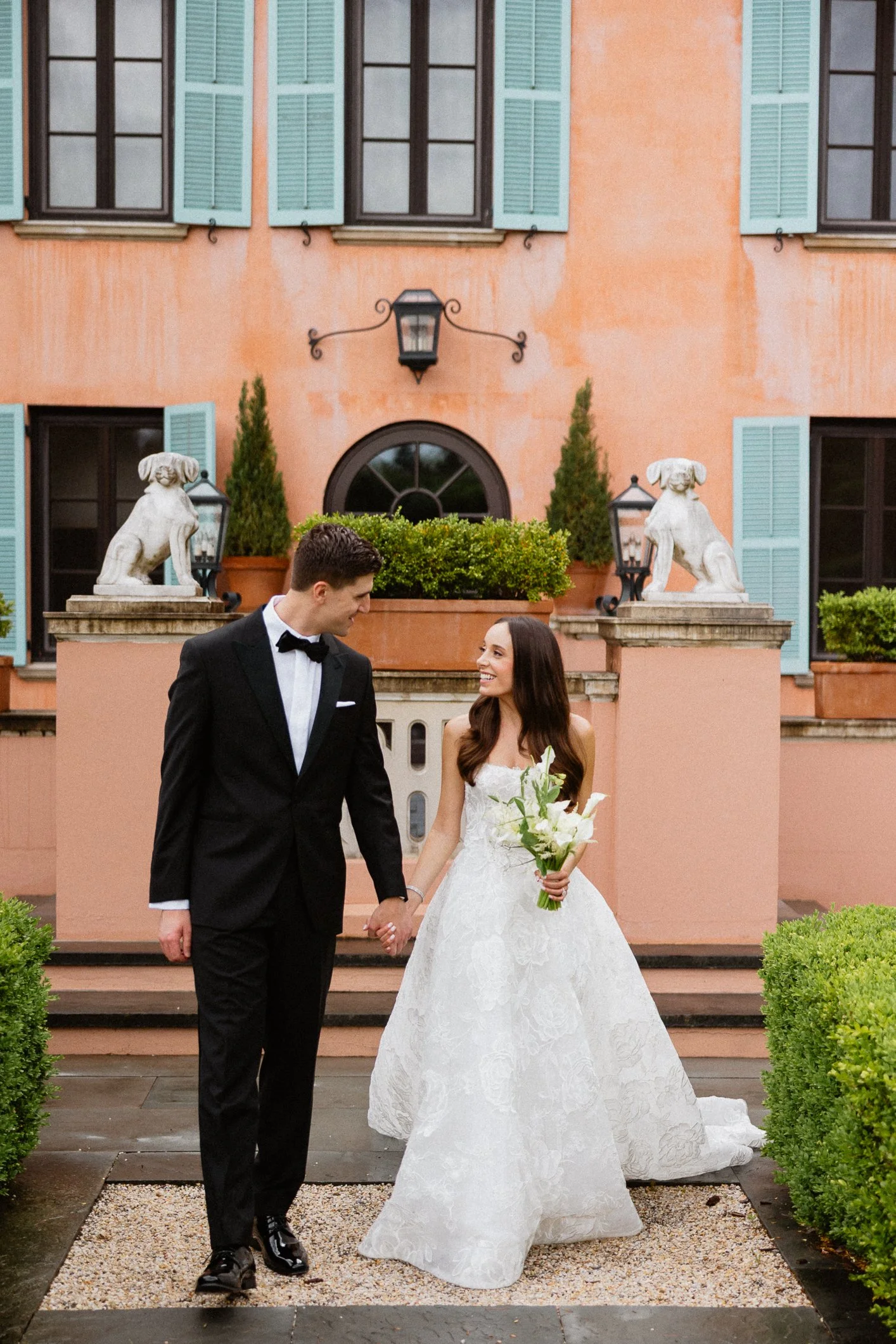 Bride and Groom at Glenmere Mansion in the Hudson Valley for a Wedding Planned by Faith Ferguson Productions