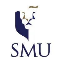 SMU logo featuring a stylized lion's face in navy and gold with the initials "SMU" beneath.