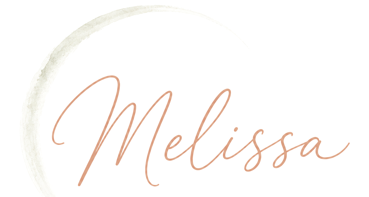 The word "Melissa" written in elegant, cursive font with a light beige watercolor-style circular brushstroke behind it on a white background.