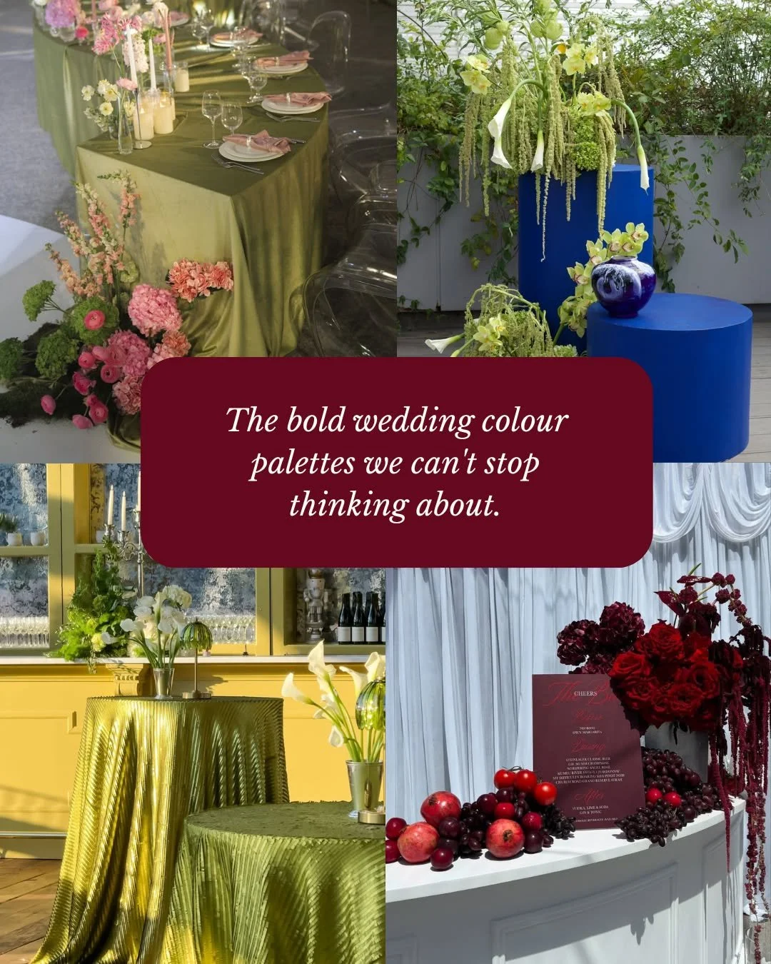 Your wedding theme inspo starts here ✨

Check out the bold wedding colour palettes we are loving right now 🤍 Which one would you have?

And if you're dreaming of signage that matches your personality perfectly &mdash; that's exactly what we do. Send