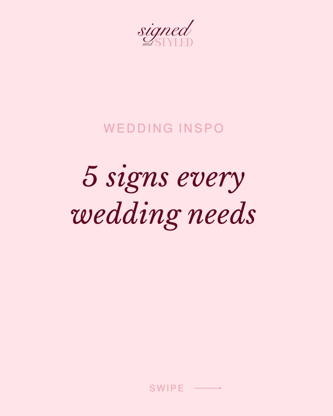 Your wedding signage can do so much more than just point your guests in the right direction 🤍

Here are 5 signs you&rsquo;ll want for your wedding day, from the moment your guests arrive to the moment they hit the dance floor ✨

Swipe through to see