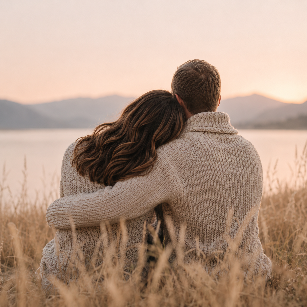 Couple sitting close together at sunset, representing couples therapy at Bloom Within Collective.
