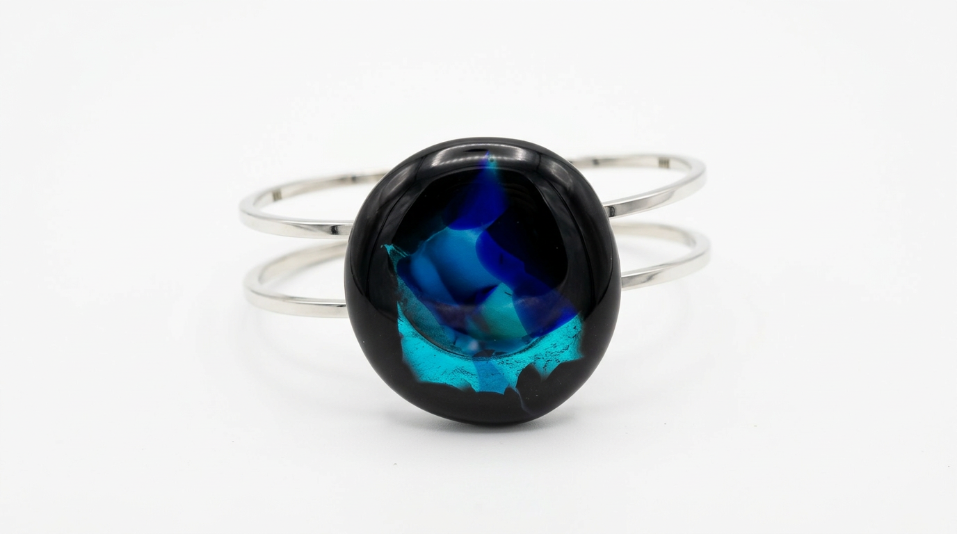 Black and Blue and Dichroic Cuff Bracelet