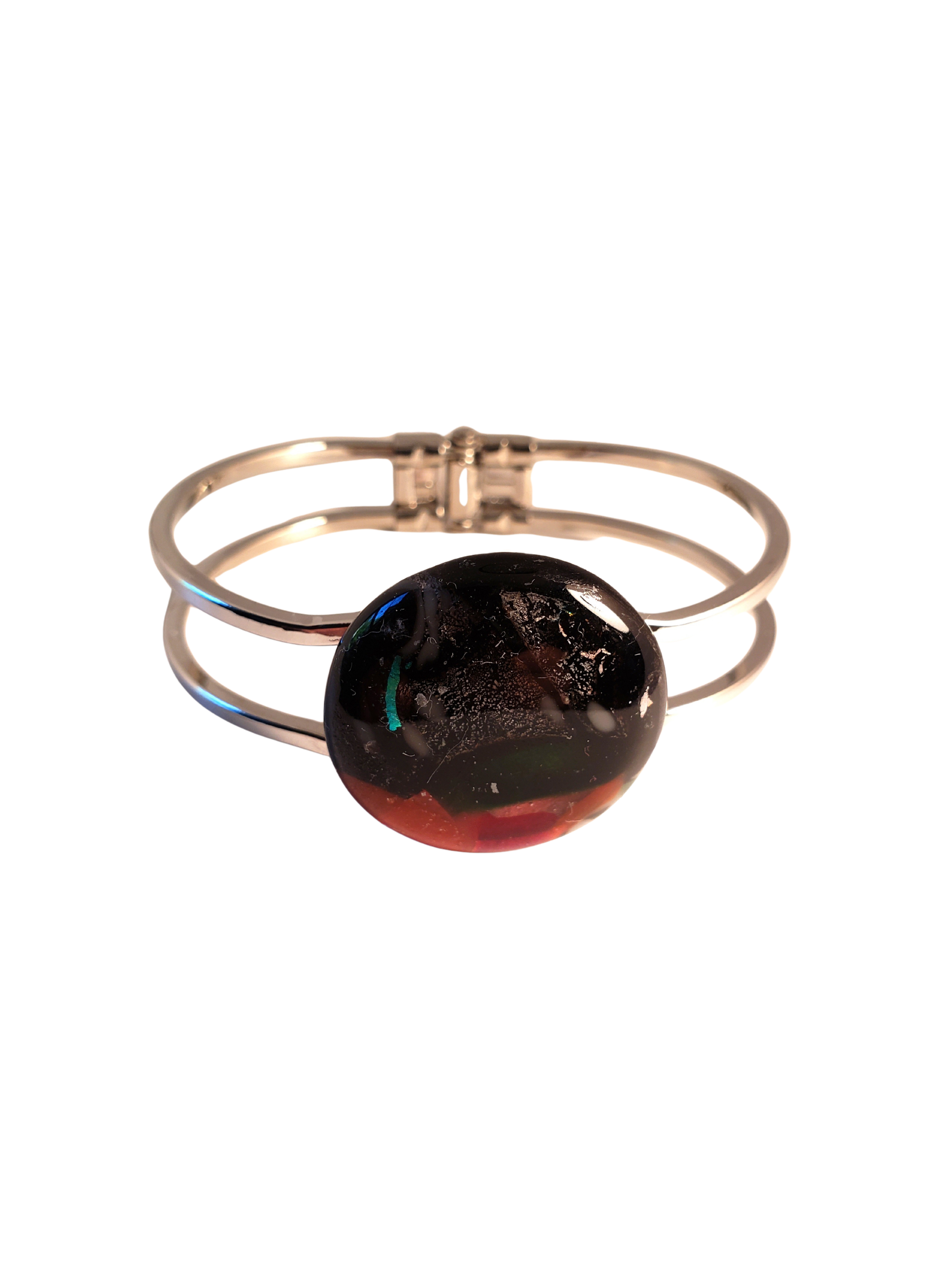 Black, Orange and a Hint of Blue Dichroic Cuff Bracelet