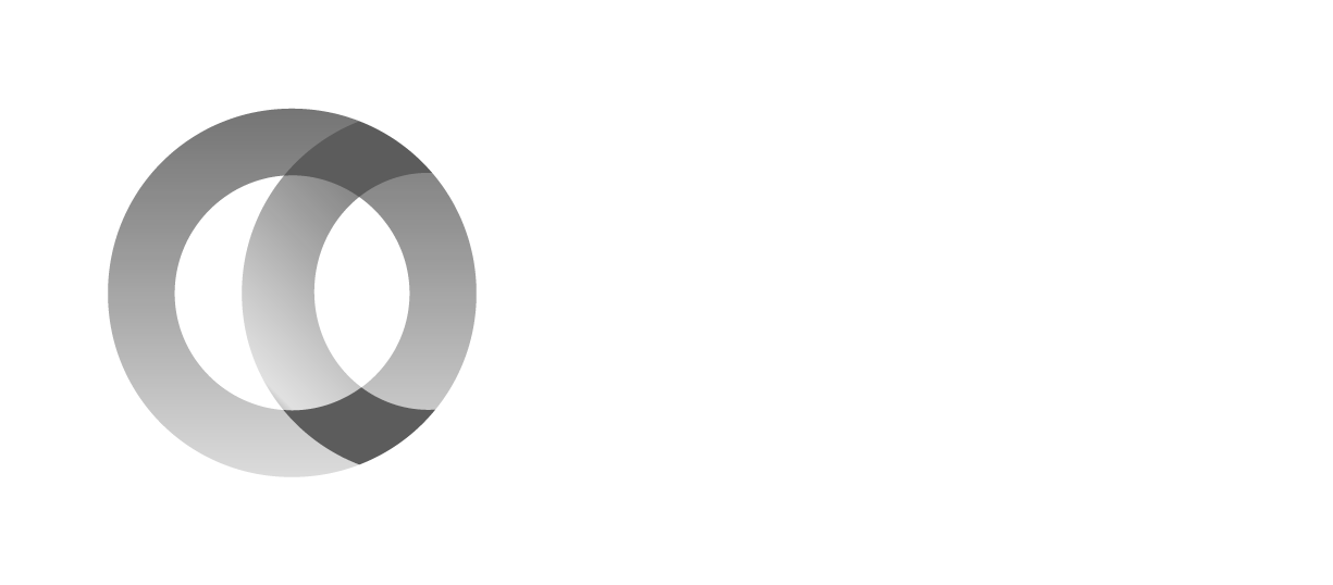 Logo for the arts organization called Ontario Creates. Grayscale logo features the letters O and C integrated, with the organization's name beside it.