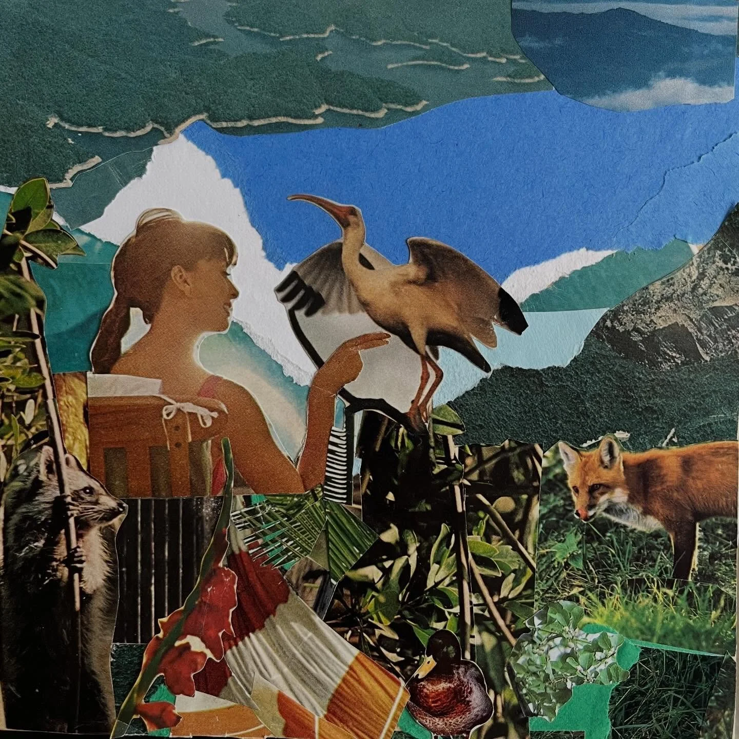 All done 🙌 
&ldquo;Keeper&rdquo; 
magazine cutouts and construction paper on 8x8 wood panel
$80 ~ msg to purchase
local pick up or shipping available

#collageartwork #arkansaswomenartists #smallworks